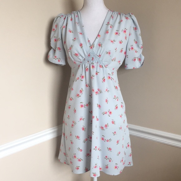 Topshop Baby Blue Floral Tea Dress - Picture 3 of 8